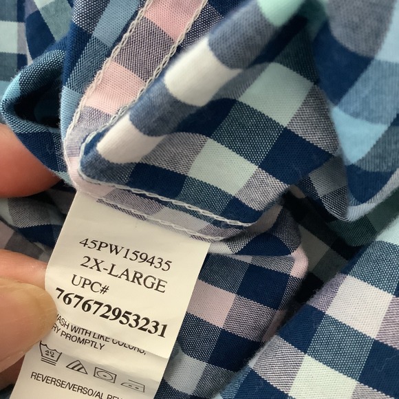 IZOD Long Sleeve Checkered Plaid Pattern Button Down Shirt XXl - Picture 5 of 9